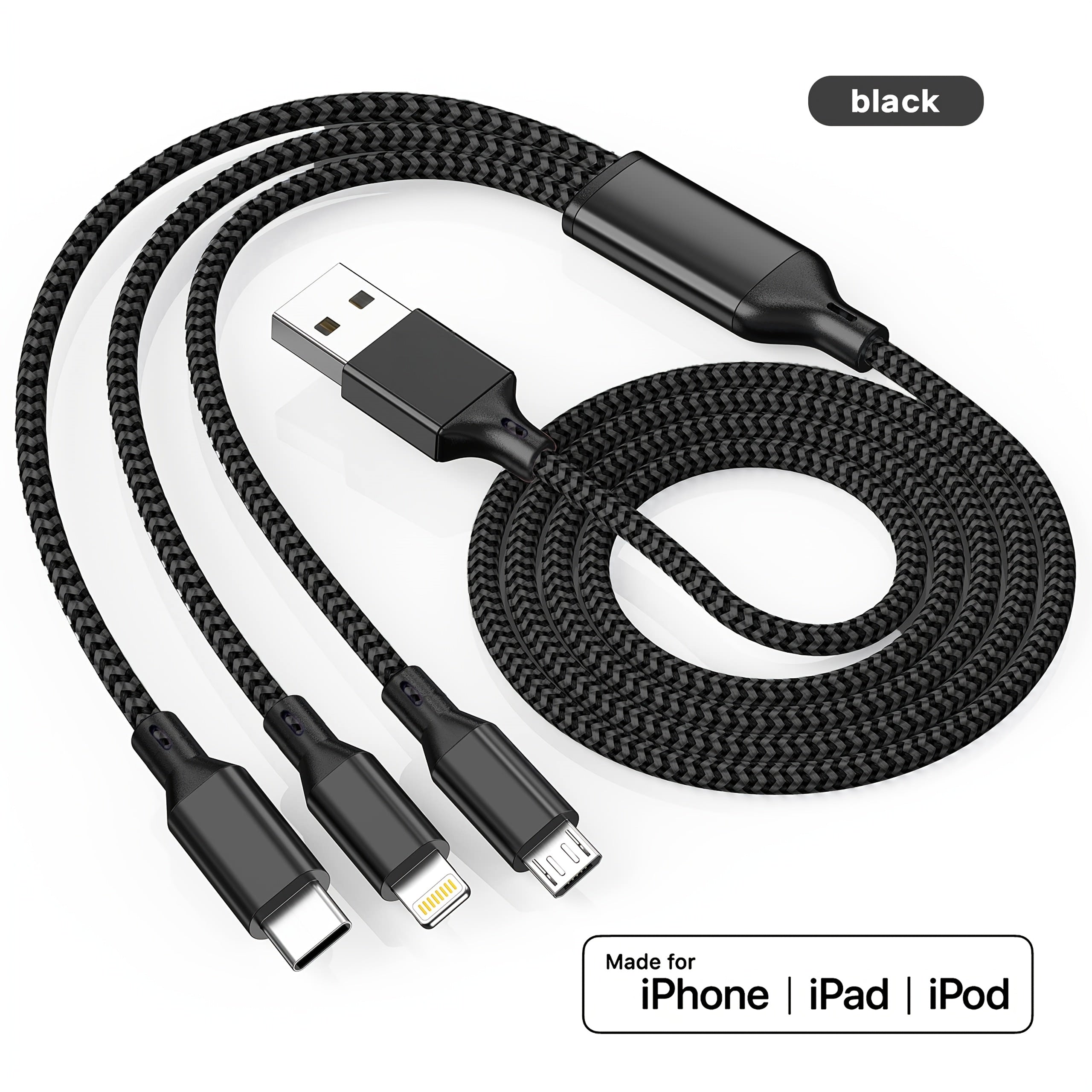 Fast Charging USB Cable for iPhone Samsung Type-C Micro USB Android Devices