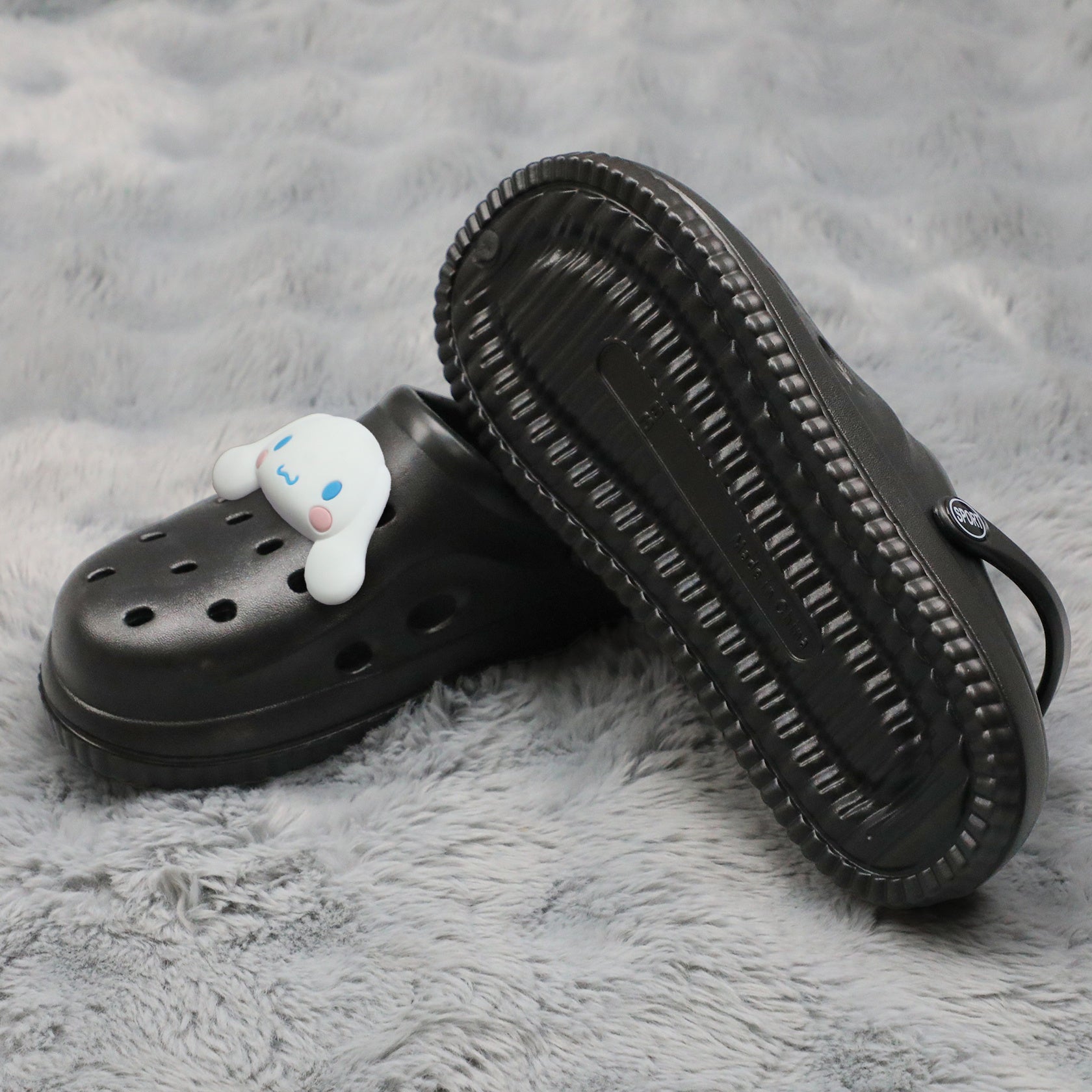 Unisex EVA Clog Slippers with Cartoon Pattern Black White Indoor Outdoor