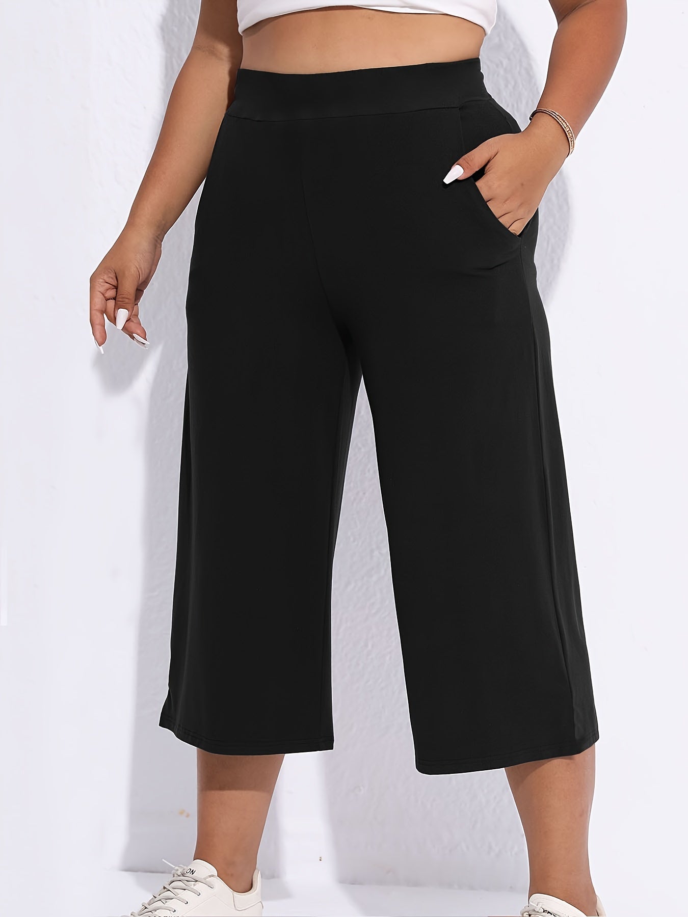 Plus Size Women's Black Straight Leg Pants Stretchy Comfortable Casual