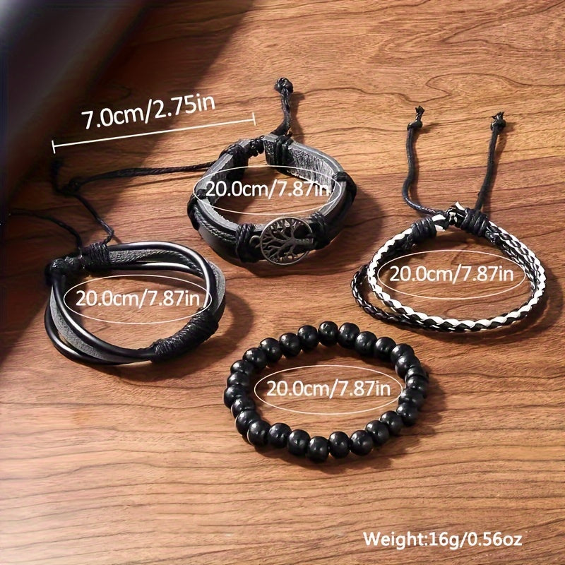 Men's Stainless Steel Quartz Watch and Bracelet Set for Business and Sports 5 Pieces