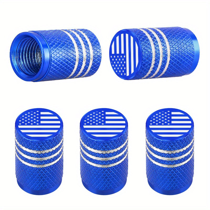 5pcs Patriotic American Flag Aluminum Alloy Tire Valve Caps Leak-Proof Corrosion-Resistant