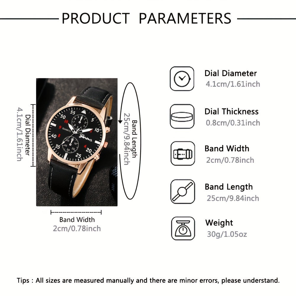 Men's Faux Leather Strap Quartz Watch Set of 2 or 3 Gift for Valentine's Day Easter Halloween Ramadan Eid