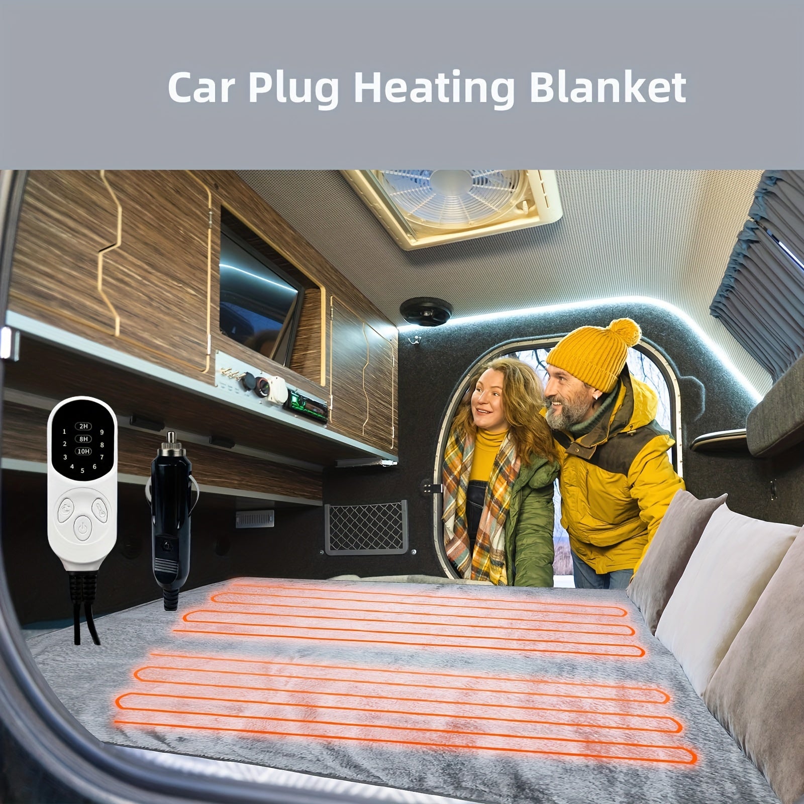 Car Heated Blanket 12V Electric SUV RV Camping with 9-Speed Temperature