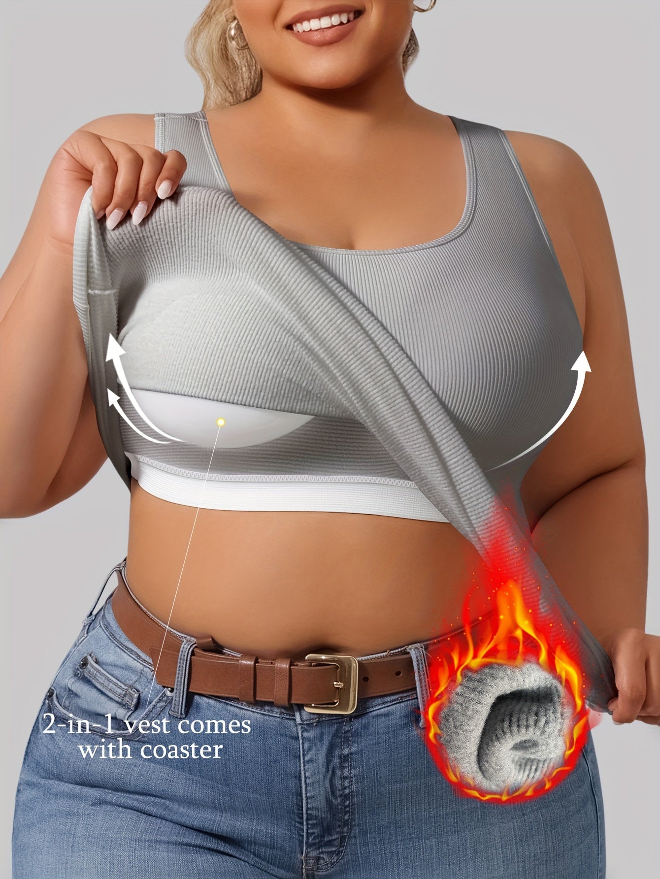 Plus Size Women's Ribbed Sleeveless Tank Top with Built-in Bra Yoga Vest