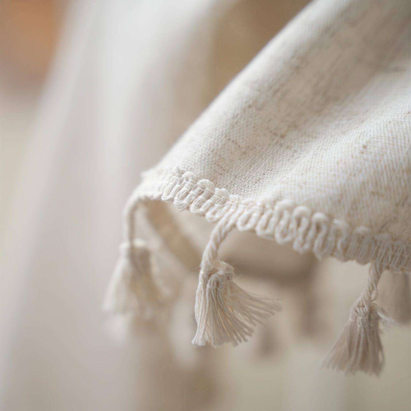 Beige Linen Farmhouse-Style Tablecloth with Fringed Edges for Holidays and Events