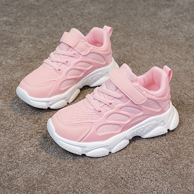 Дышащие сетчатые кроссовки для девочек, всесезонные нескользящие беговые туфли с застежкой на липучке
