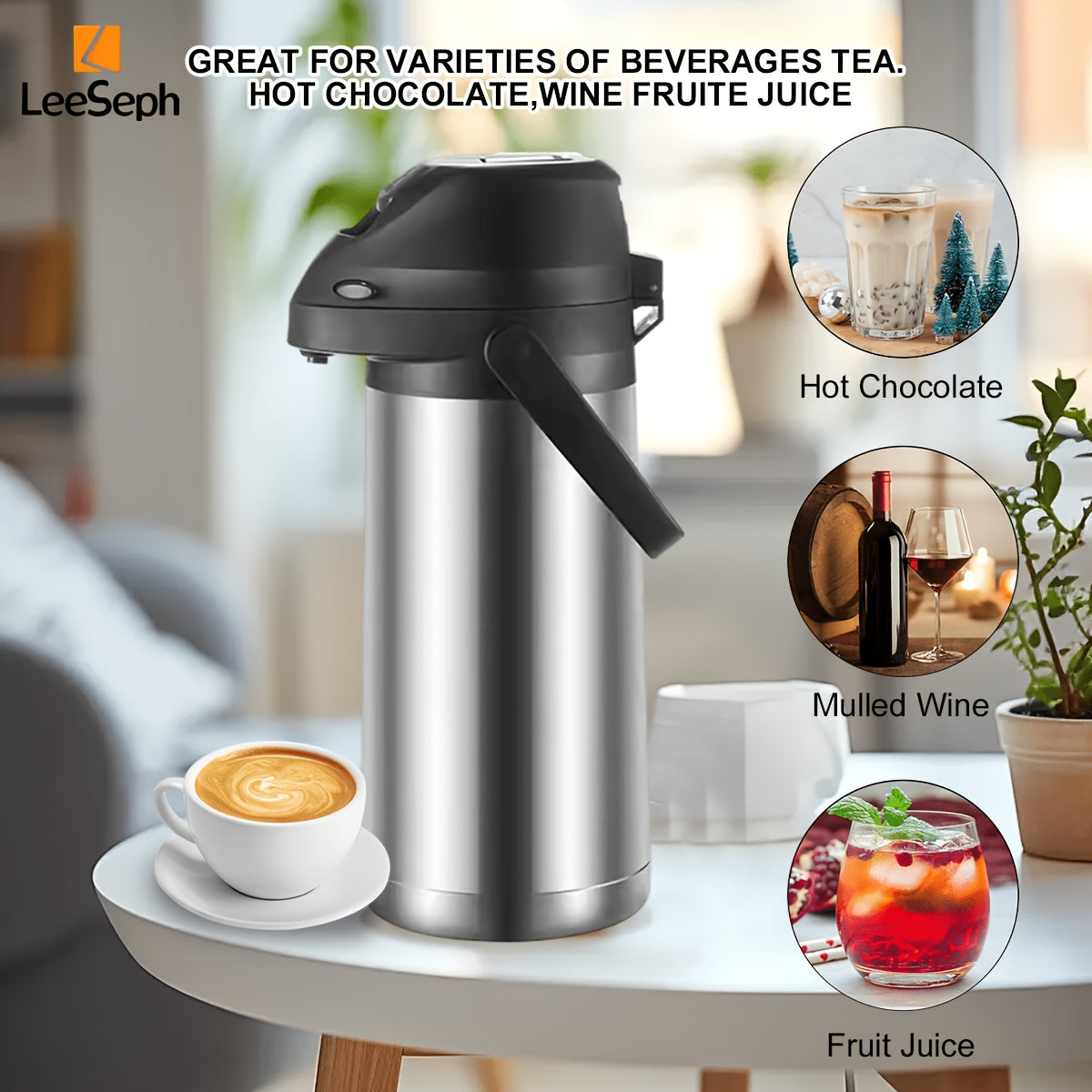 Insulated Stainless Steel Thermal Coffee Dispenser 66oz Hot Cold Drinks