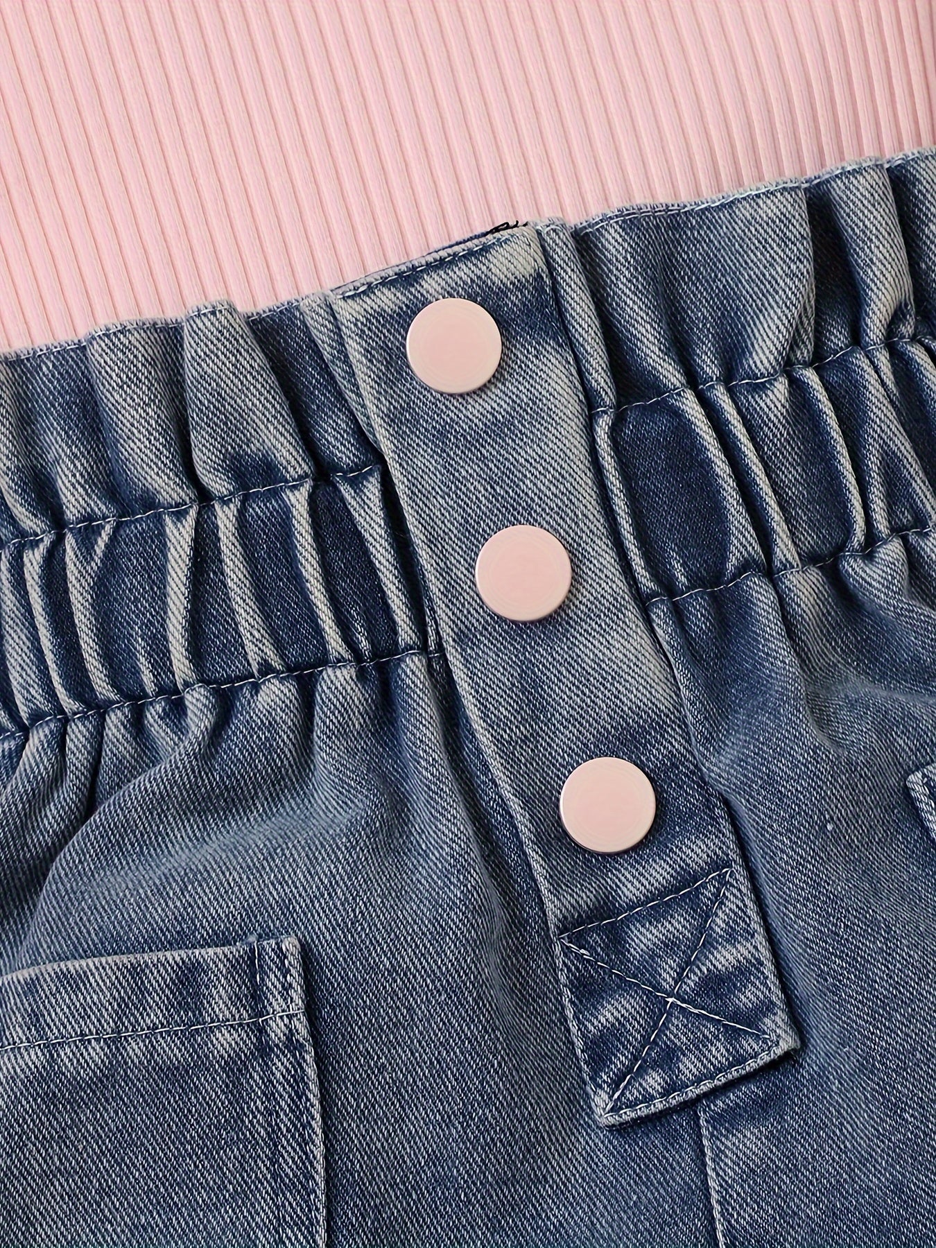 Девочки Коттон Деним Комбинезон с полосатой длинной рукавом и прямым подолом