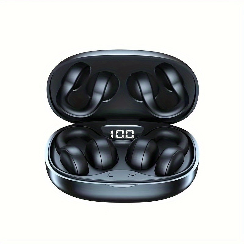 Wireless Noise Cancelling Clip-On Earbuds for Sports Calls Long Battery