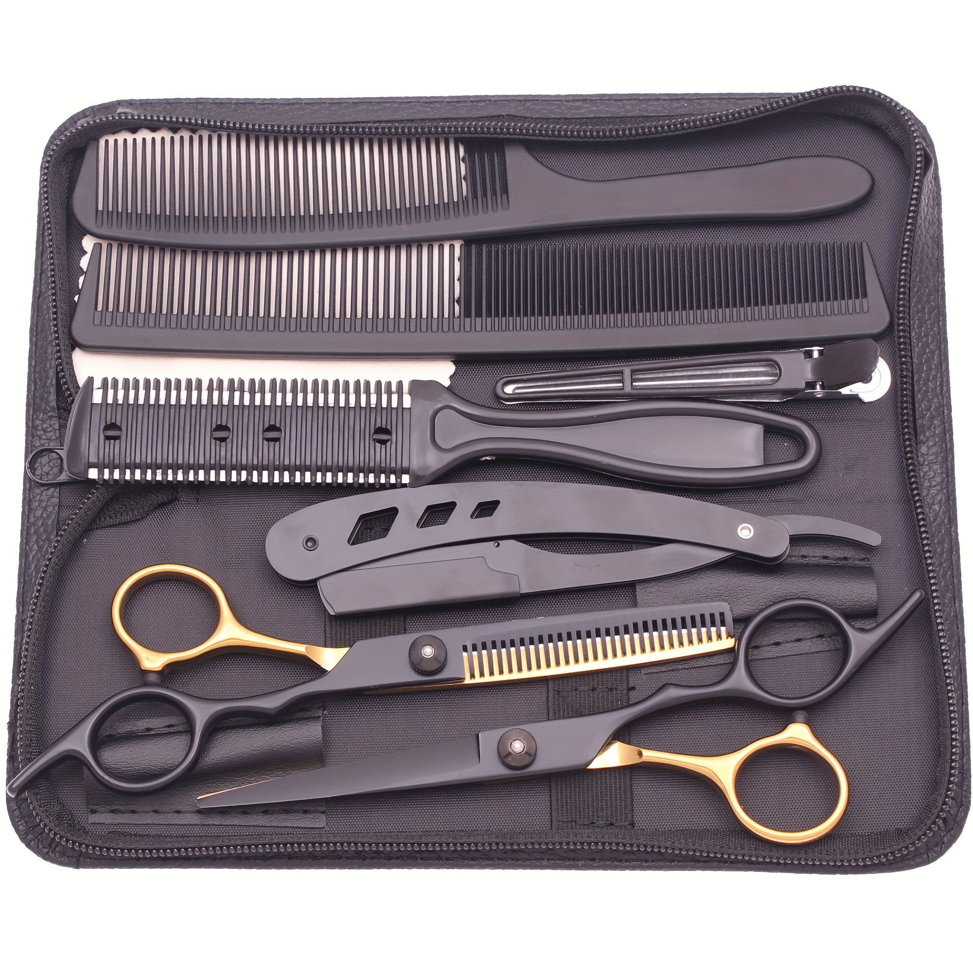 Unisex Hair Cutting Scissors and Thinning Shears Set for Barbershops and Salons with Combs and Razor