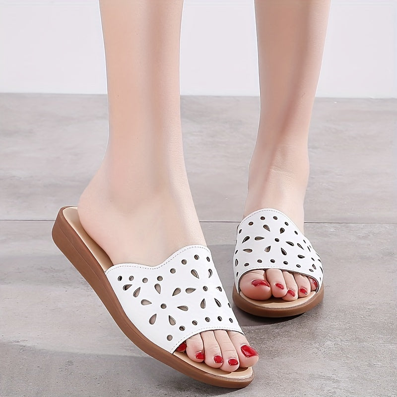 Women's Solid Color Slide Sandals Lightweight Floral Hollow Out Wedges