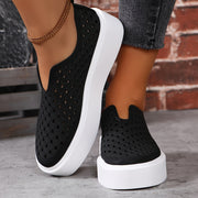 Women's Casual Slip-On Sneakers Thick Platform Faux Leather Shoes