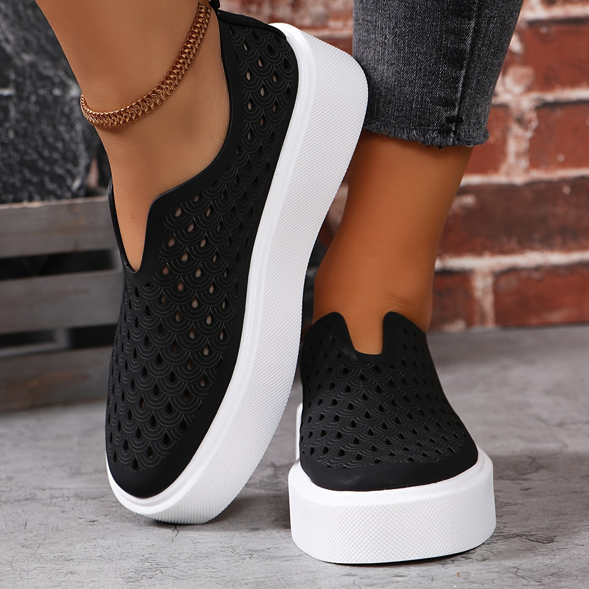 Women's Casual Slip-On Sneakers Thick Platform Faux Leather Shoes