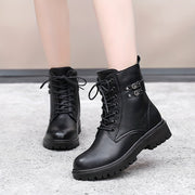 Women's Fleece-Lined Ankle Boots Motorcycle Snow Boots Warm Platform Cold Weather