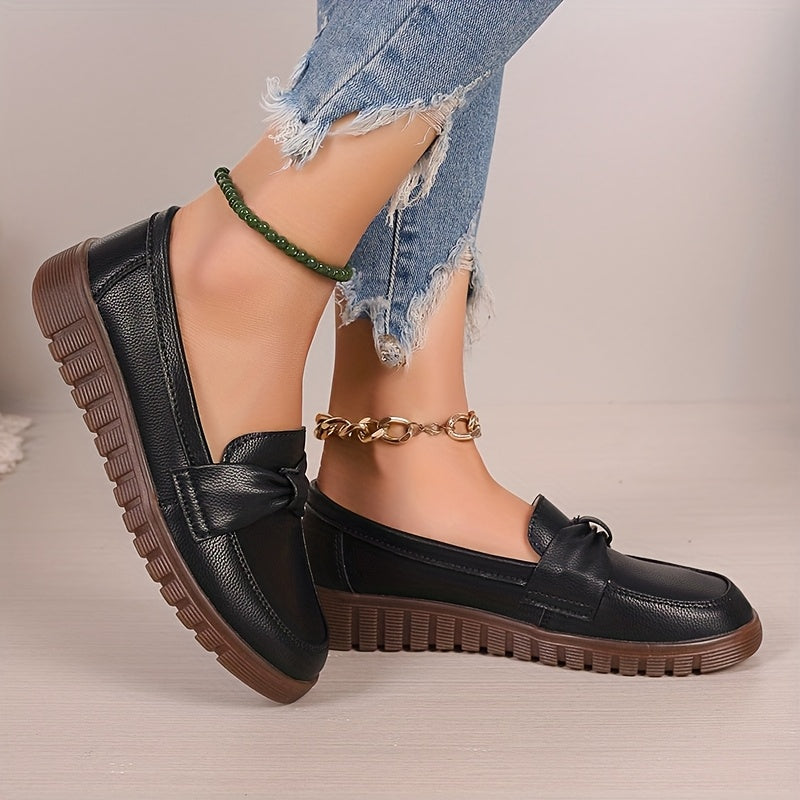 Women's Loafers Slip-On Flats Non-Slip White Black PU Round Toe