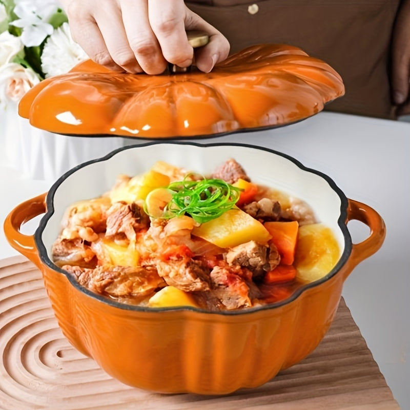 Enamel Pumpkin-Shaped Saucepan with Lid Non-Stick Stew Pot Induction Safe