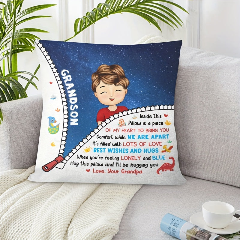 Custom 18x18 Inch Soft Plush Pillow with Hug Message for Grandkids Gift