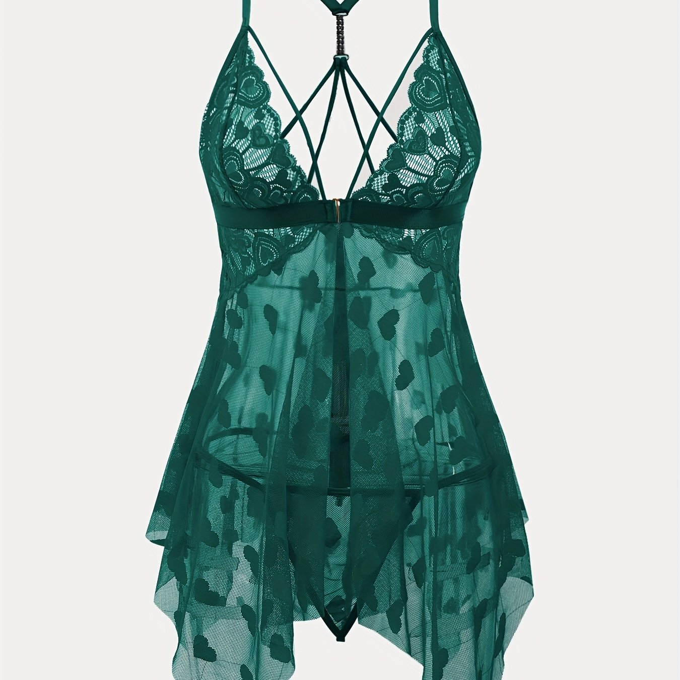 Плюс сайз женская ночная рубашка из сетки с кружевной отделкой, черная, без бретелек, пижама