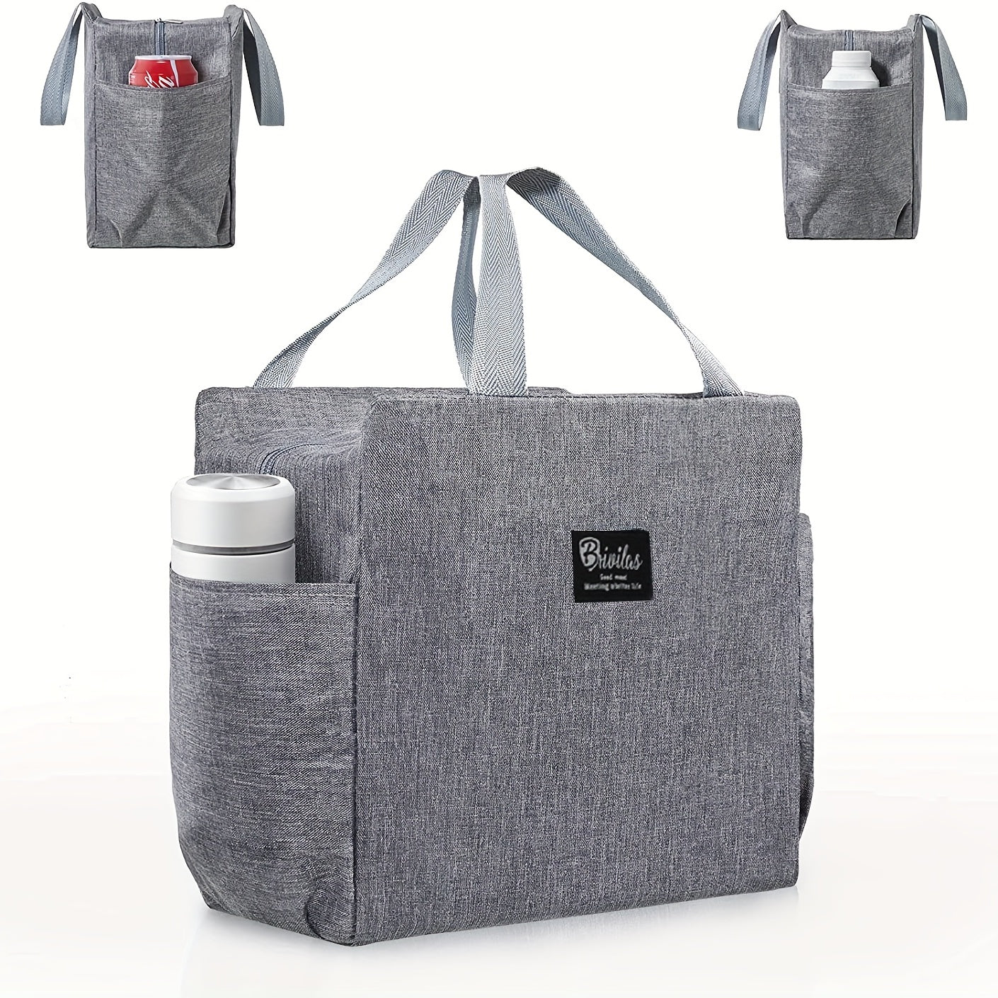 Insulated Lunch Bag with Dual Side Pockets and Thermal Tote for School and College
