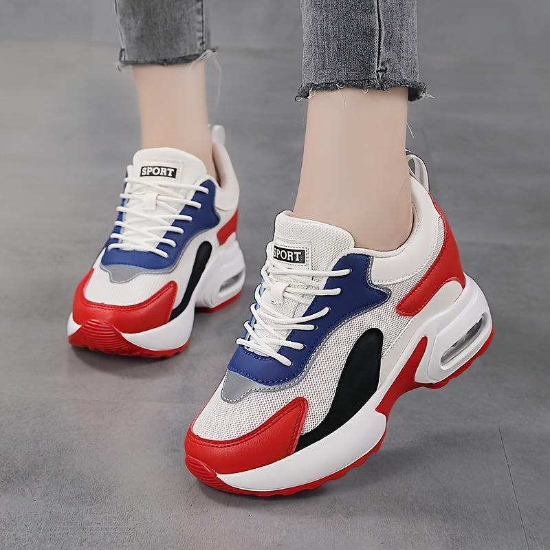 Women's Colorblock Height-Increasing Sneakers Breathable Mesh Casual Athletic Shoes