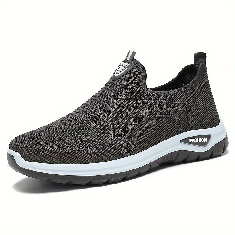 Zapatillas deportivas slip-on negras para hombre, malla transpirable, suela de goma, casuales para correr y caminar
