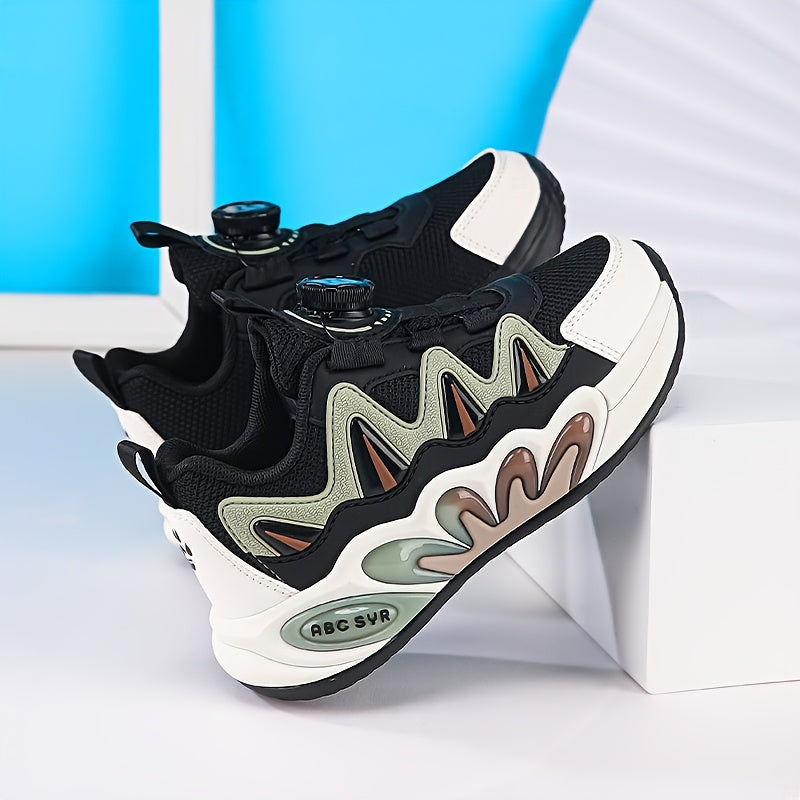 Boys' Spring Autumn Sports Sneakers Low Top Breathable Mesh Striped Pattern with Rotary Buckle