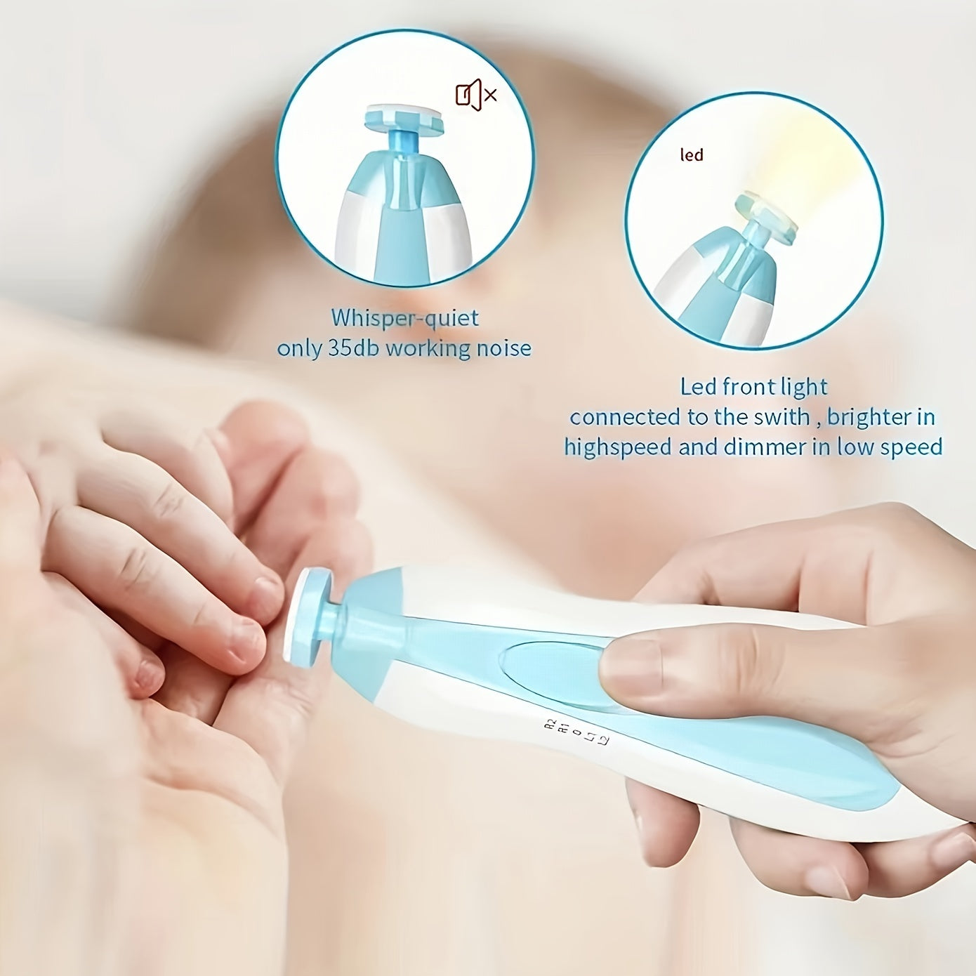 Electric Baby Nail Trimmer 6-in-1 Safety Grooming Kit with LED Light and Grinding Pads for Infants and Toddlers