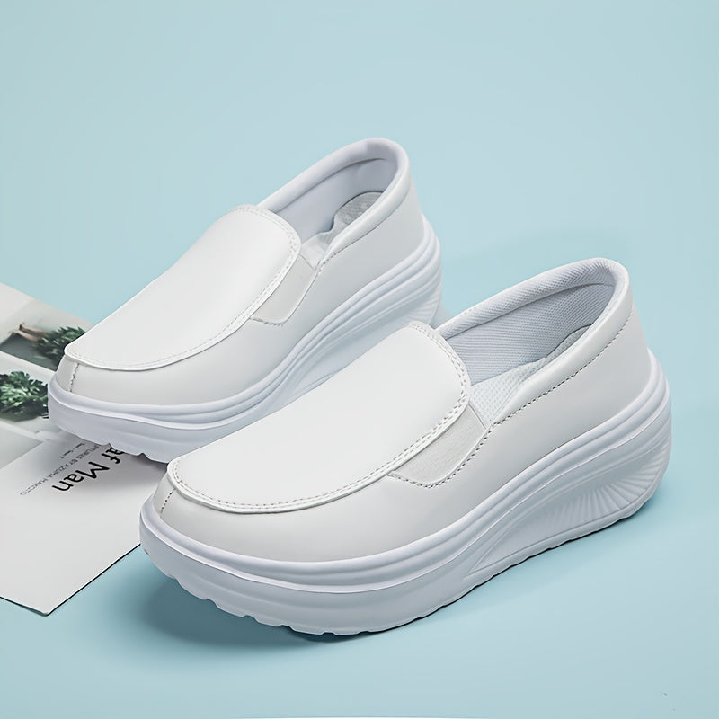 Women's Wedge Slip-On Casual Sneakers Solid Color Low-Top Comfort Shoes