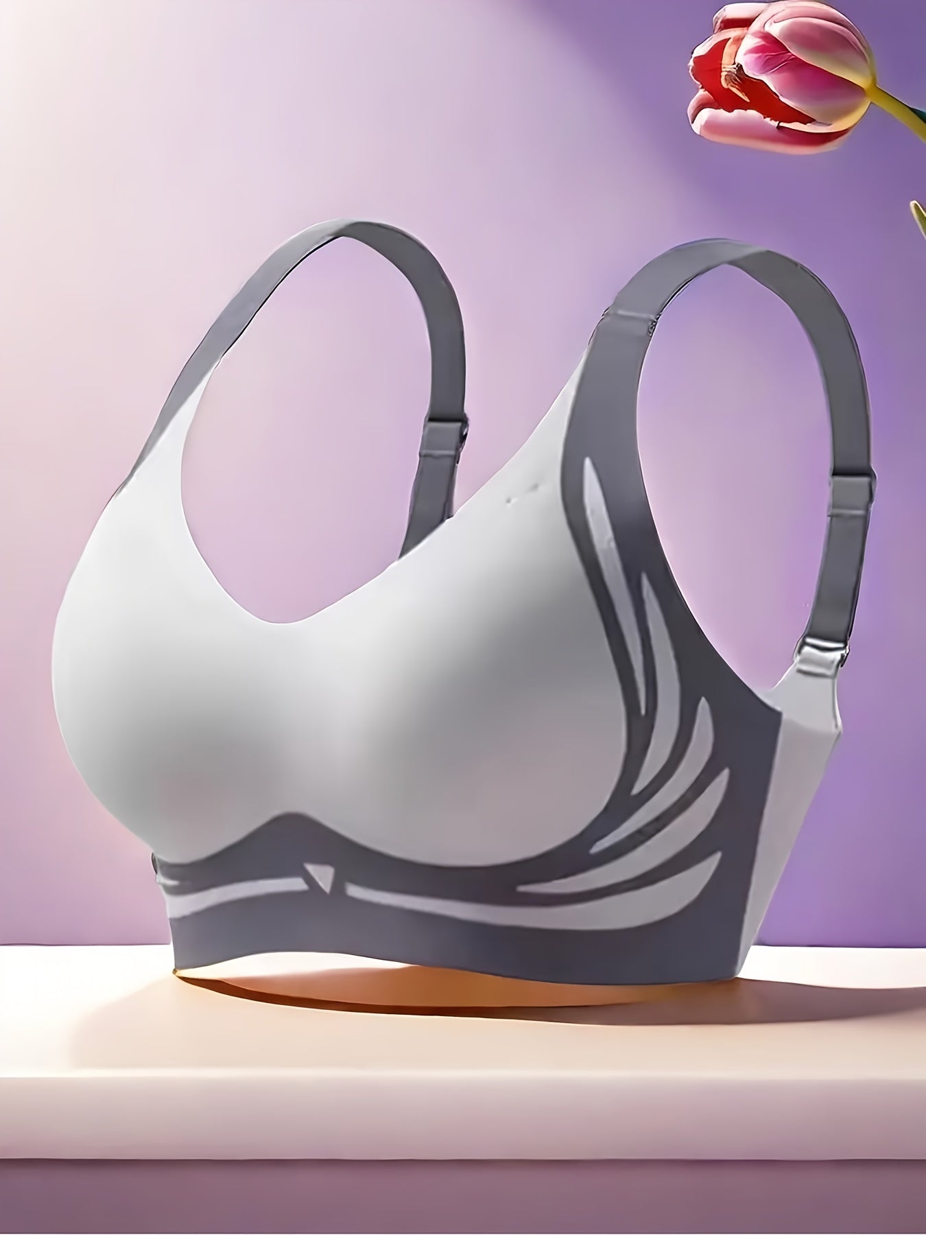 Plus Size Women's Summer Seamless Bra Set with Pattern and Color Block