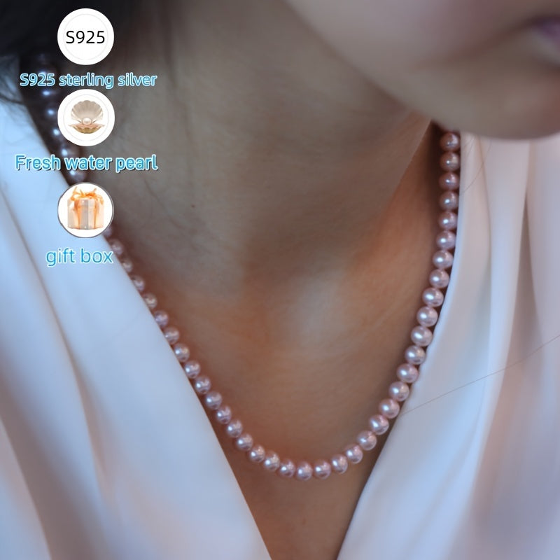 Sterling Silver Pearl Necklace 5-6mm Freshwater Jewelry for Women Daily Wear