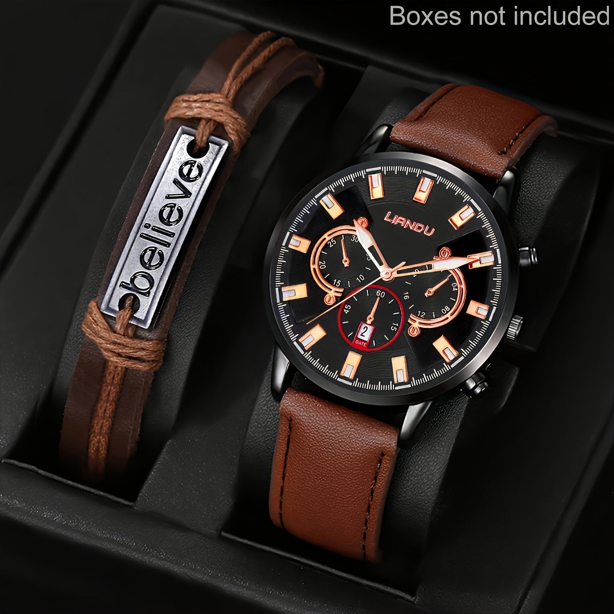 Men's Round Quartz Watch with Bracelet Set for Casual and Formal Wear