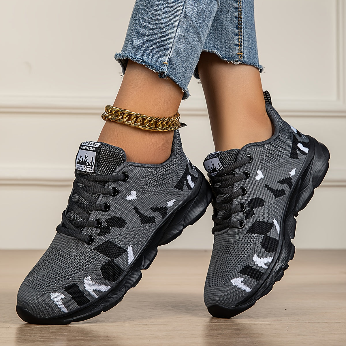 Women's Camouflage Mesh Sneakers Lightweight Slip-Resistant Walking Shoes