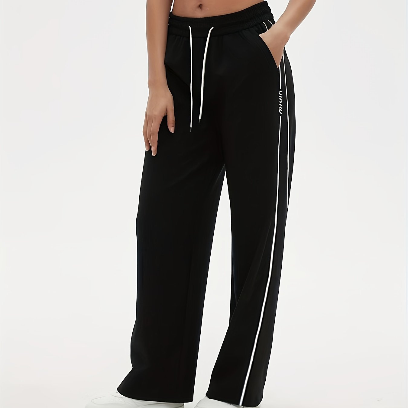 Women's Plus Size Striped Wide-Leg Pants Elastic Waist Casual Fall