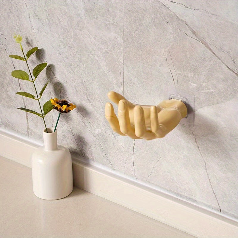 Contemporary Hand-Shaped Wall Hook with Candle Holder Strong Adhesive Holds Up to 1kg for Keys Towels Bathroom Bedroom