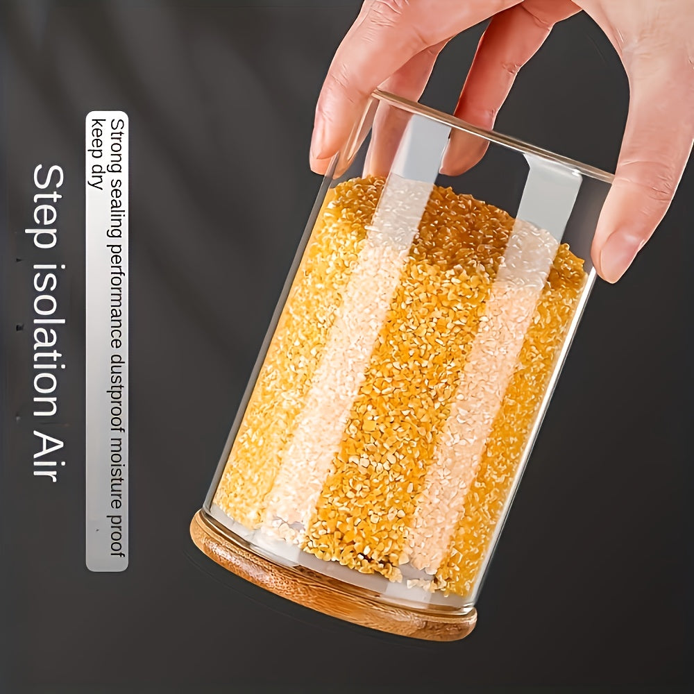 Set of Five Airtight Glass Storage Jars 540ml with Bamboo Flip Top Lids for Kitchen Organizing