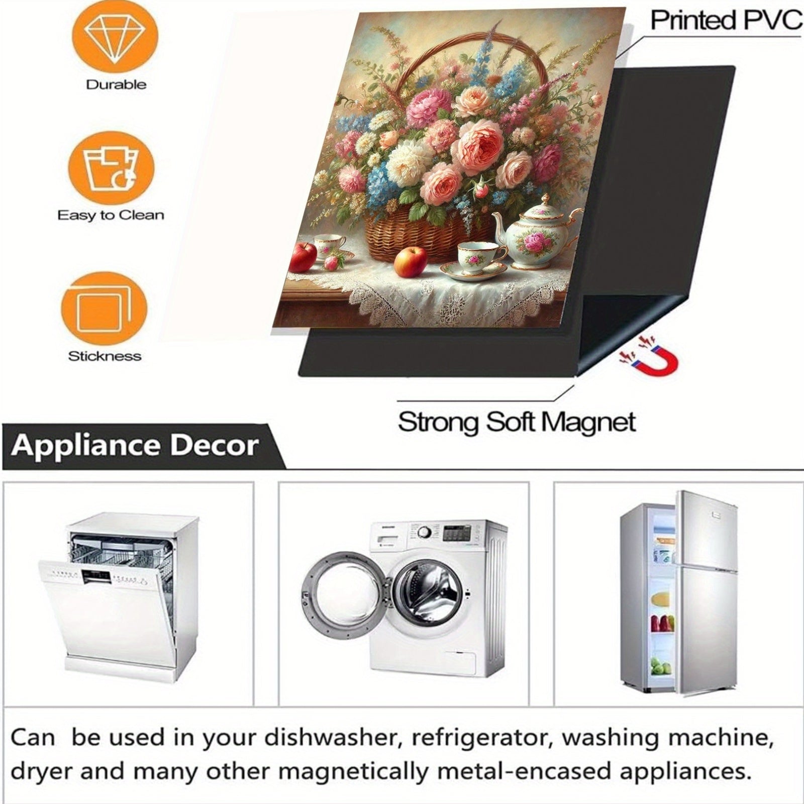 Vinilo PVC Primavera Floral Cubierta magnética para lavavajillas fácil de limpiar sin necesidad de pegamento