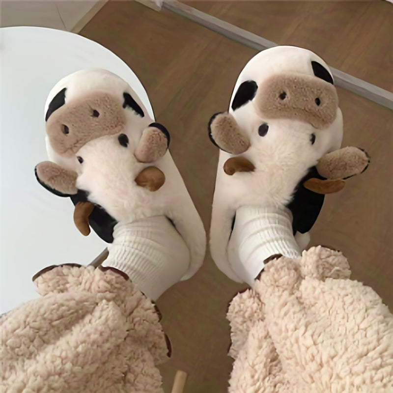 Women's Plush Cow Head Indoor Slippers Warm Foam Cushioned