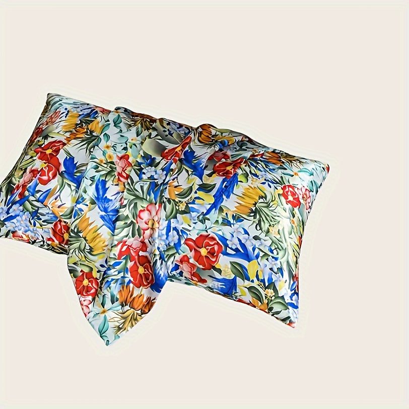 Satin Pillowcase with Digital Floral Design, Soft, Stain-Resistant Bedding for Women