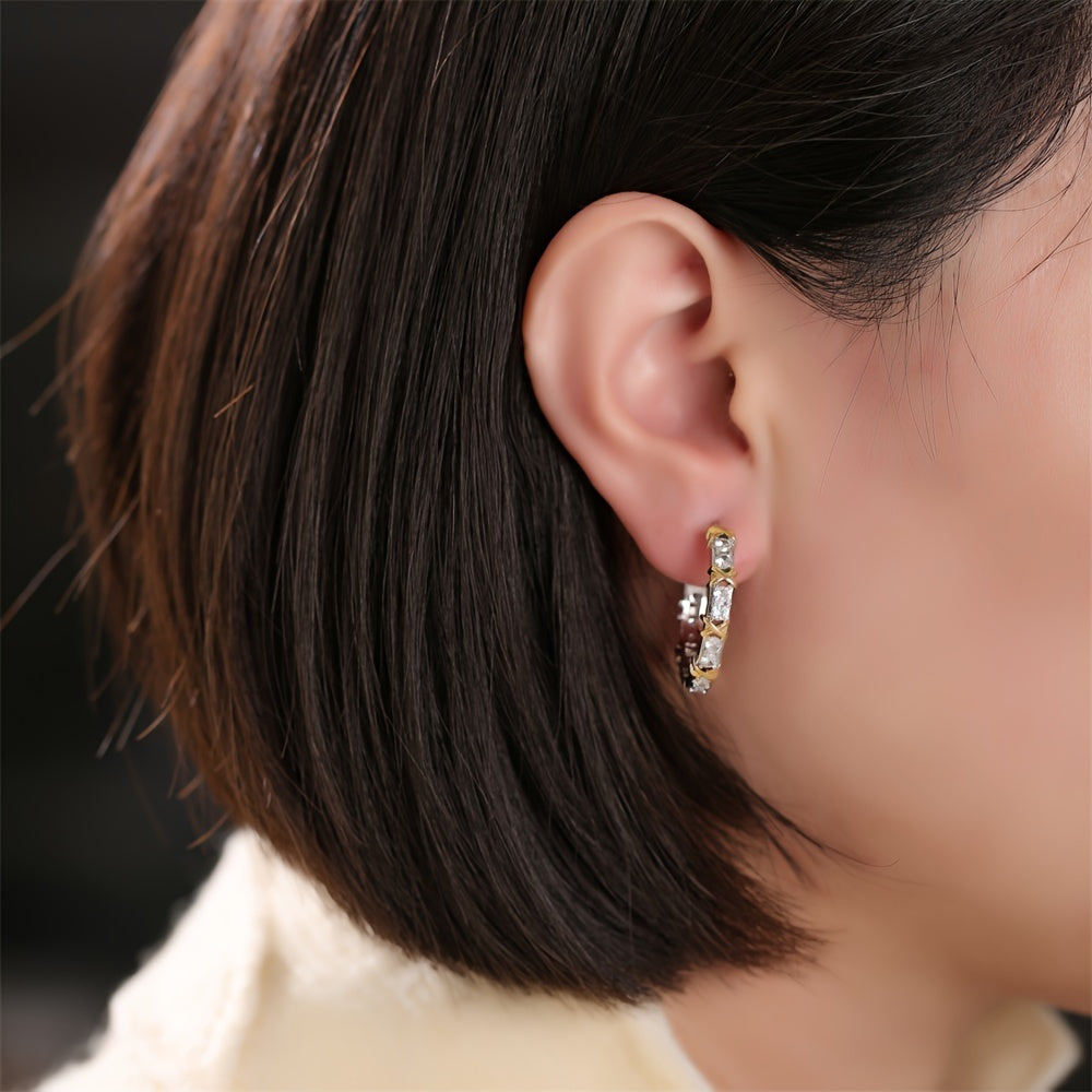 Bohemian Zirconia Hoop Earrings for Women with Copper Embellishments