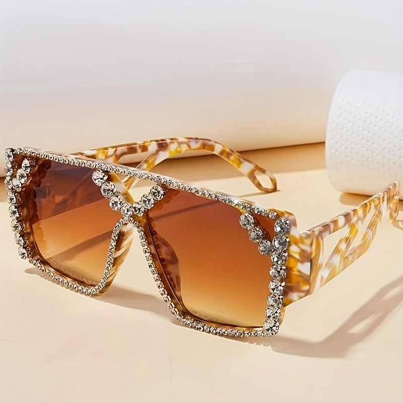 Women's Oversized Square Rhinestone Gradient Sunglasses for Costume Parties and Proms