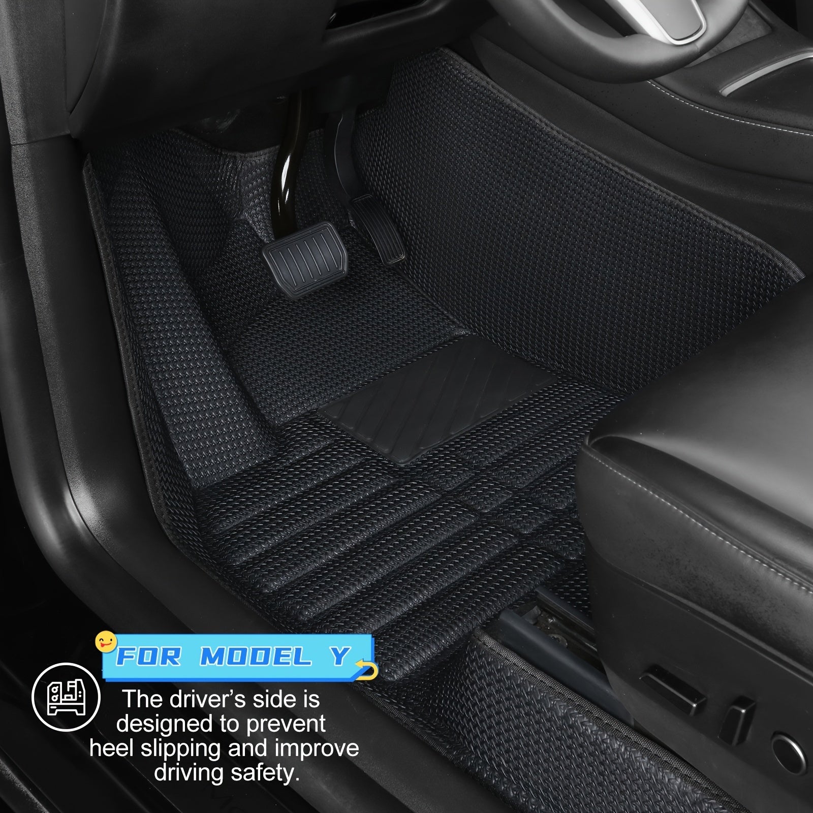 All-Weather Leather Floor Mats for Tesla Model Y 2020-2023 Full Set