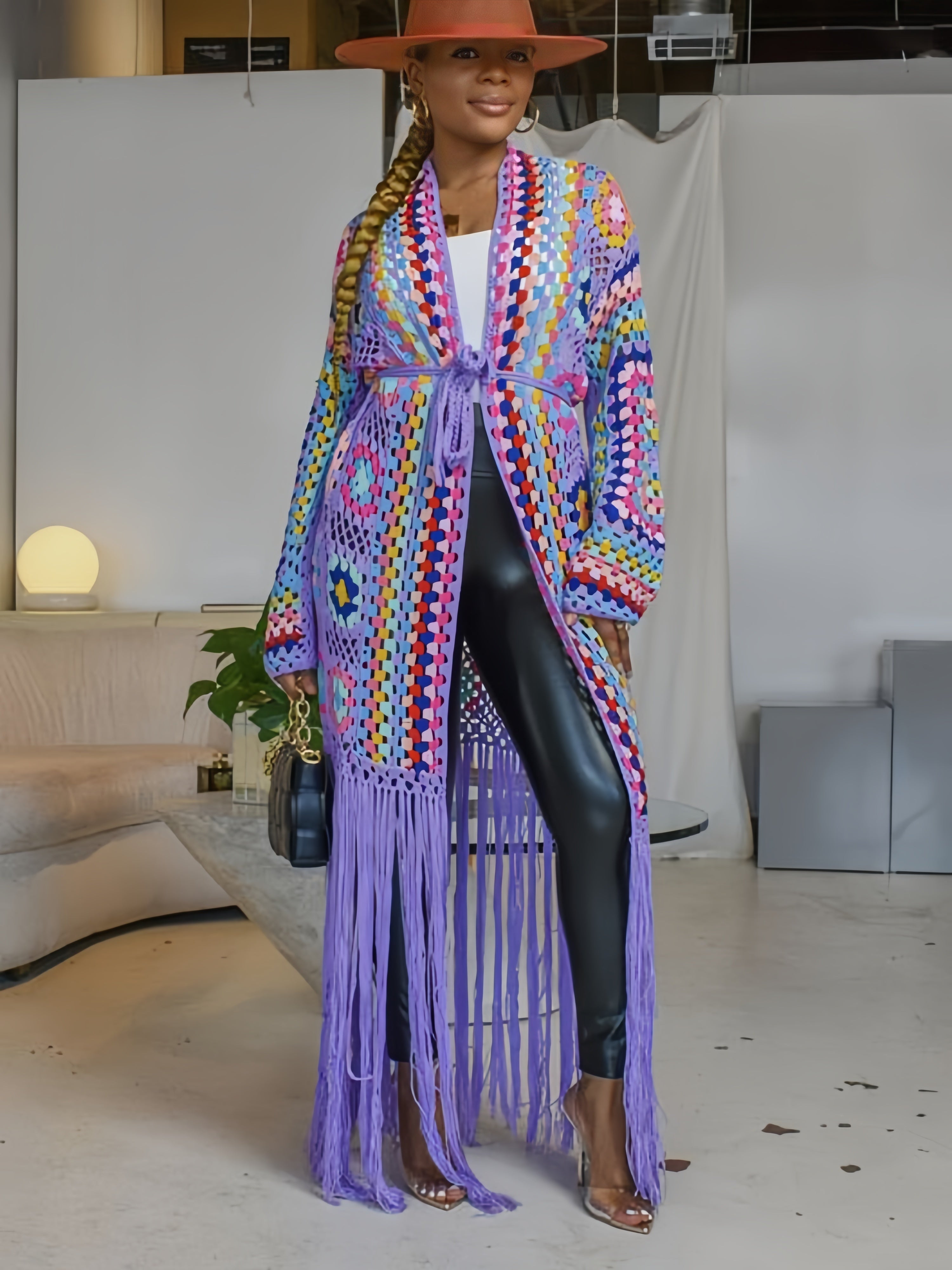 Women's Long Sleeve Tassel Cardigan Coat for Swimsuit Cover-Up