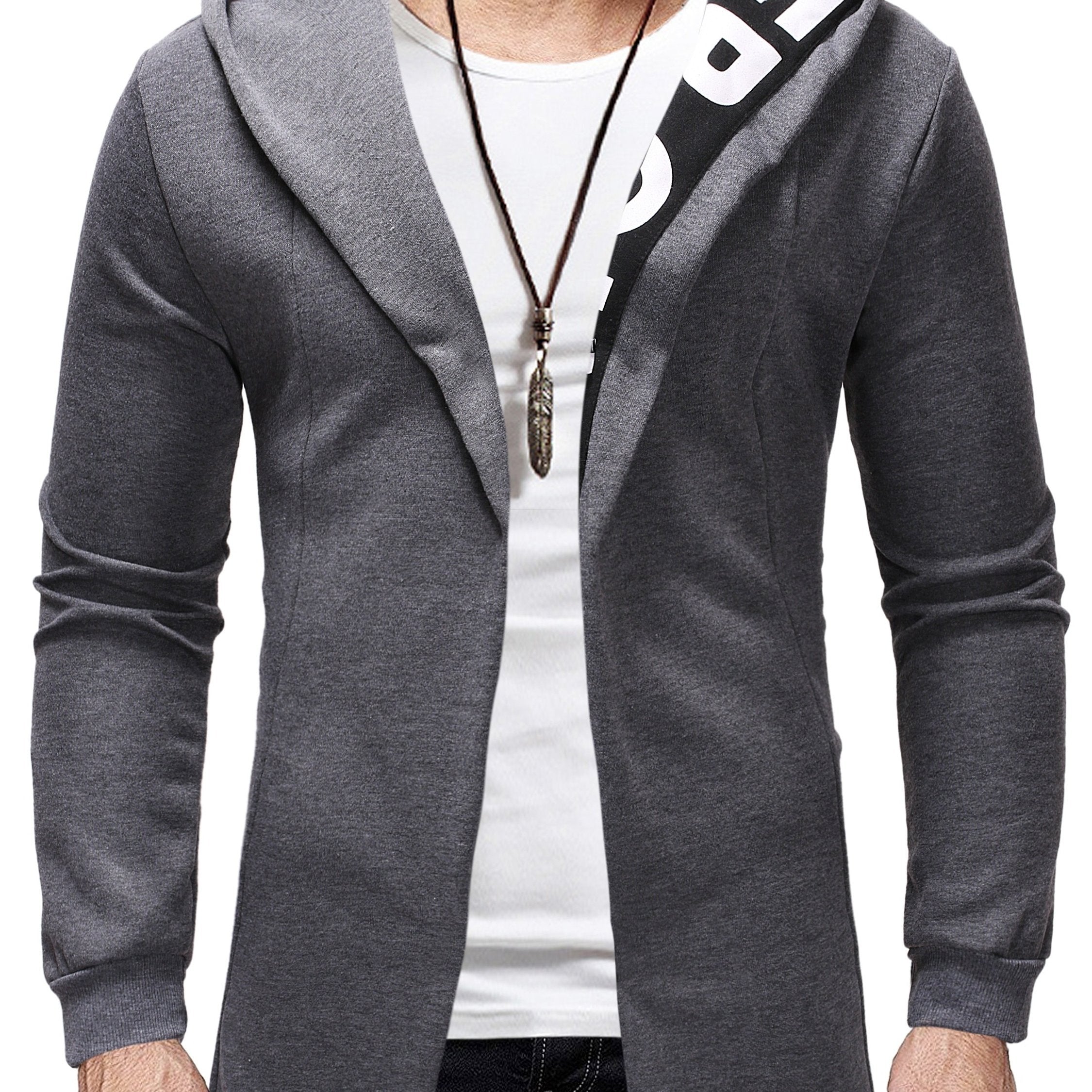 Chaqueta de cárdigan con capucha para hombre, de poliéster y elastano, color sólido, primavera y otoño, corte regular