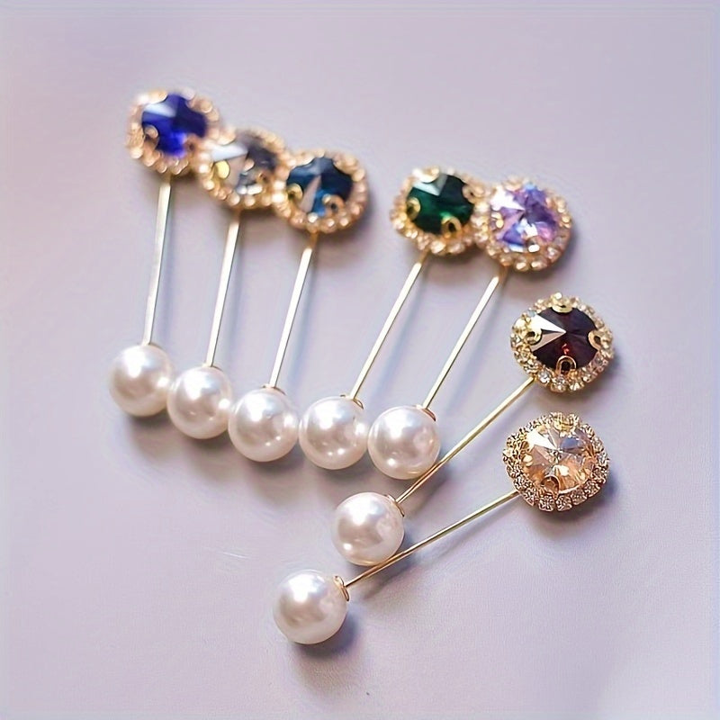 6 ta nafis rhinestone brooch pinlar to'plami, rang-barang dumaloq va kvadrat shakllar va rezin aksessuarlar bilan