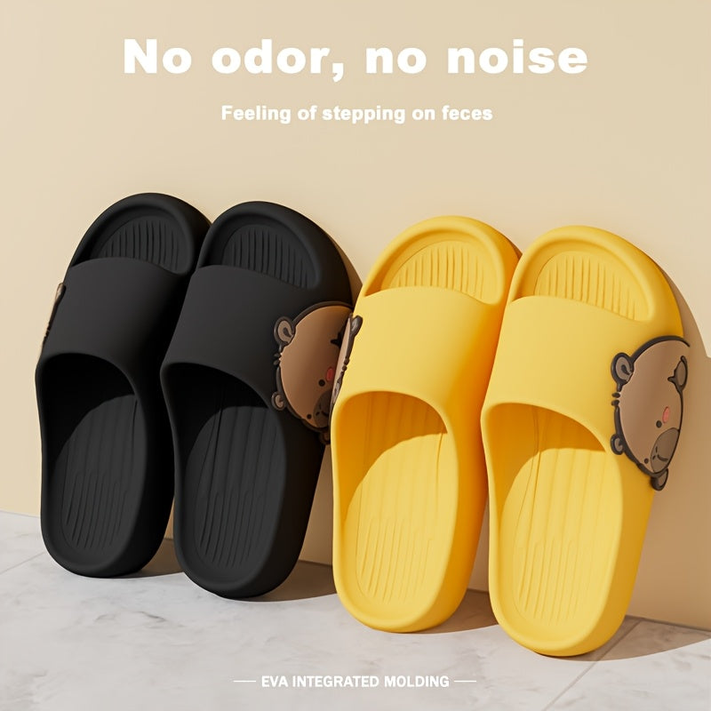 Women's EVA Slides Open-Toe Summer Sandals Black Yellow Beach & Indoor