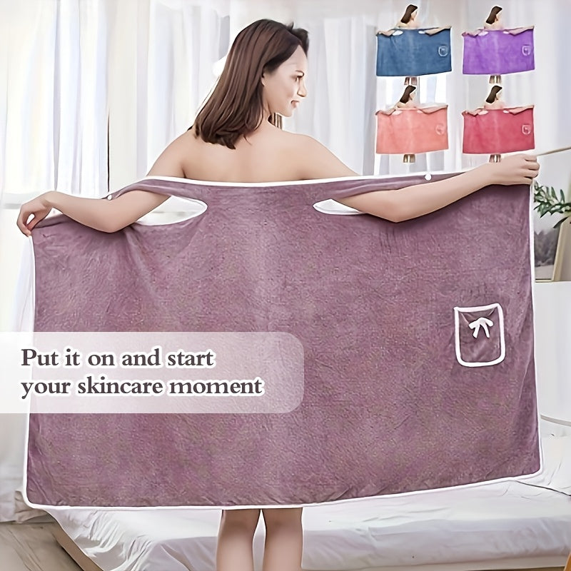 Мягкий, впитывающий коралловый велюровый халат для взрослых с быстросохнущим дизайном носимого полотенца. Особенности включают карман с бантиком и стильный современный дизайн, подходящий для домашнего и гостиничного использования. Доступен в ярких цветах.