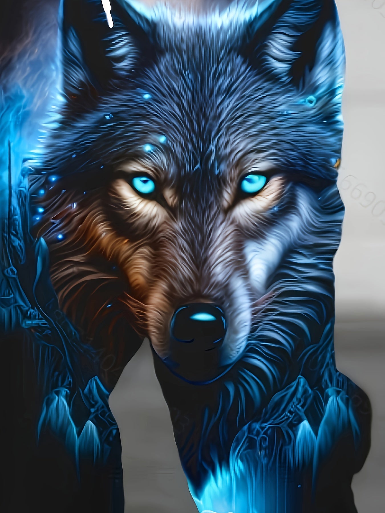 Men's Plus Size Wolf Print Athletic Pants with Drawstring Waist Pockets Polyester