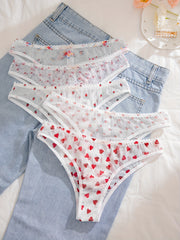 Women's Floral Print Panties 5 Pack Lace Trim Polyester Blend Elastic Waist