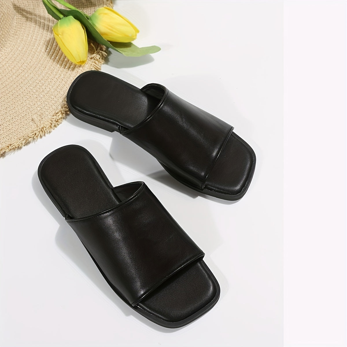 Women's Open Toe Flat Sandals for Pool Beach Summer Black