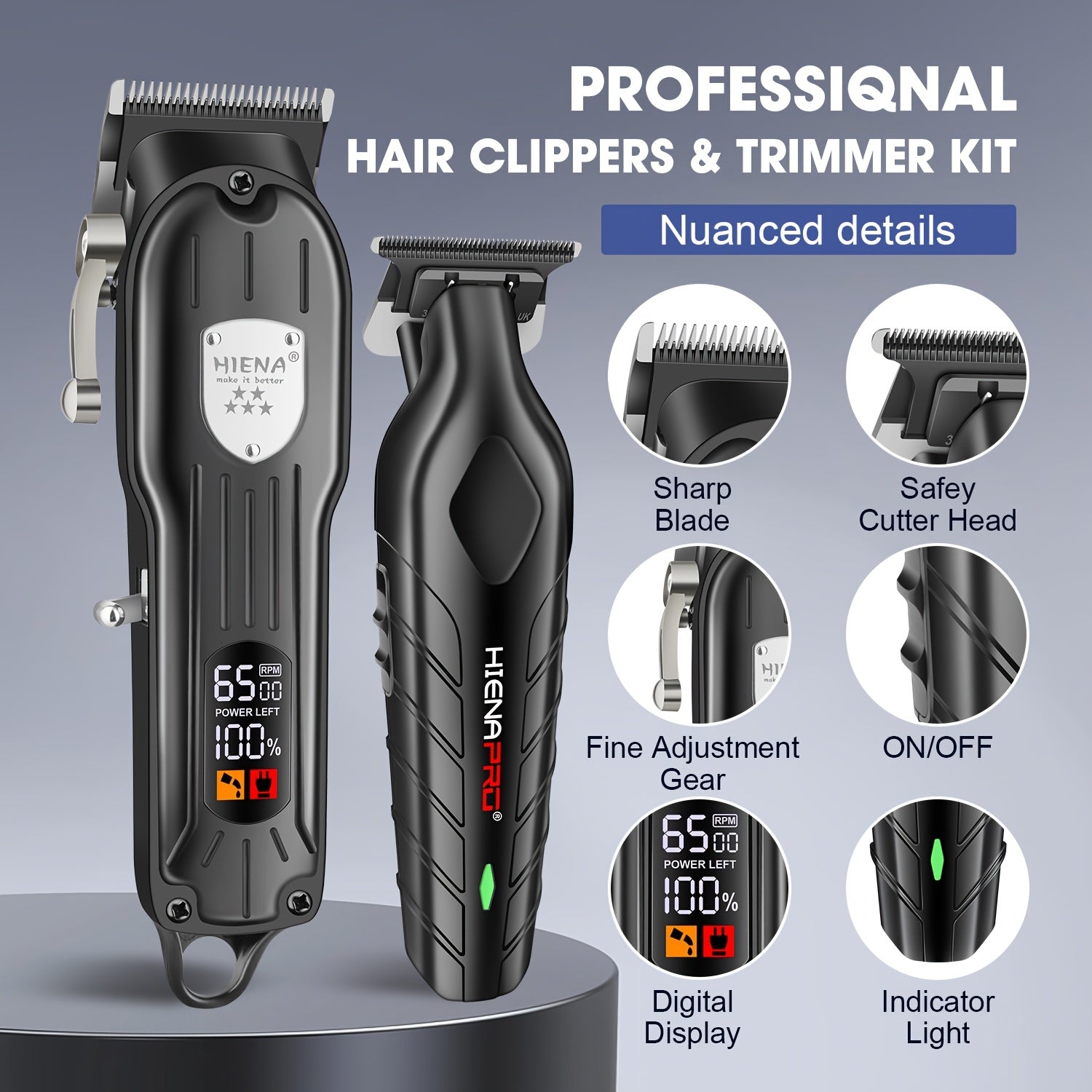 Professional Men's Salon Electric Haircutting Scissors USB Rechargeable Set